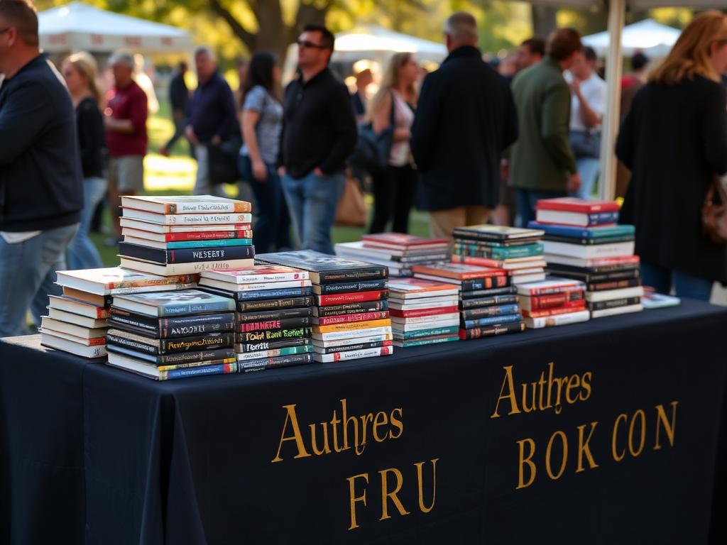 Author table at a book festival